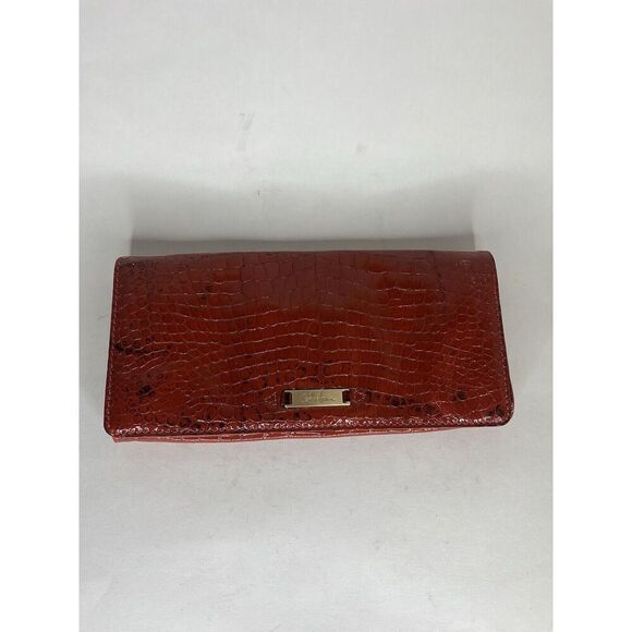 Cole Haan Pouch Wallet Red Orange Croc Patent Zip Mirror Organizer 11 in  X  5 i - Picture 6 of 12